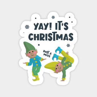 Yay, It's Christmas - Dancing Elves in Blue Snow Sticker